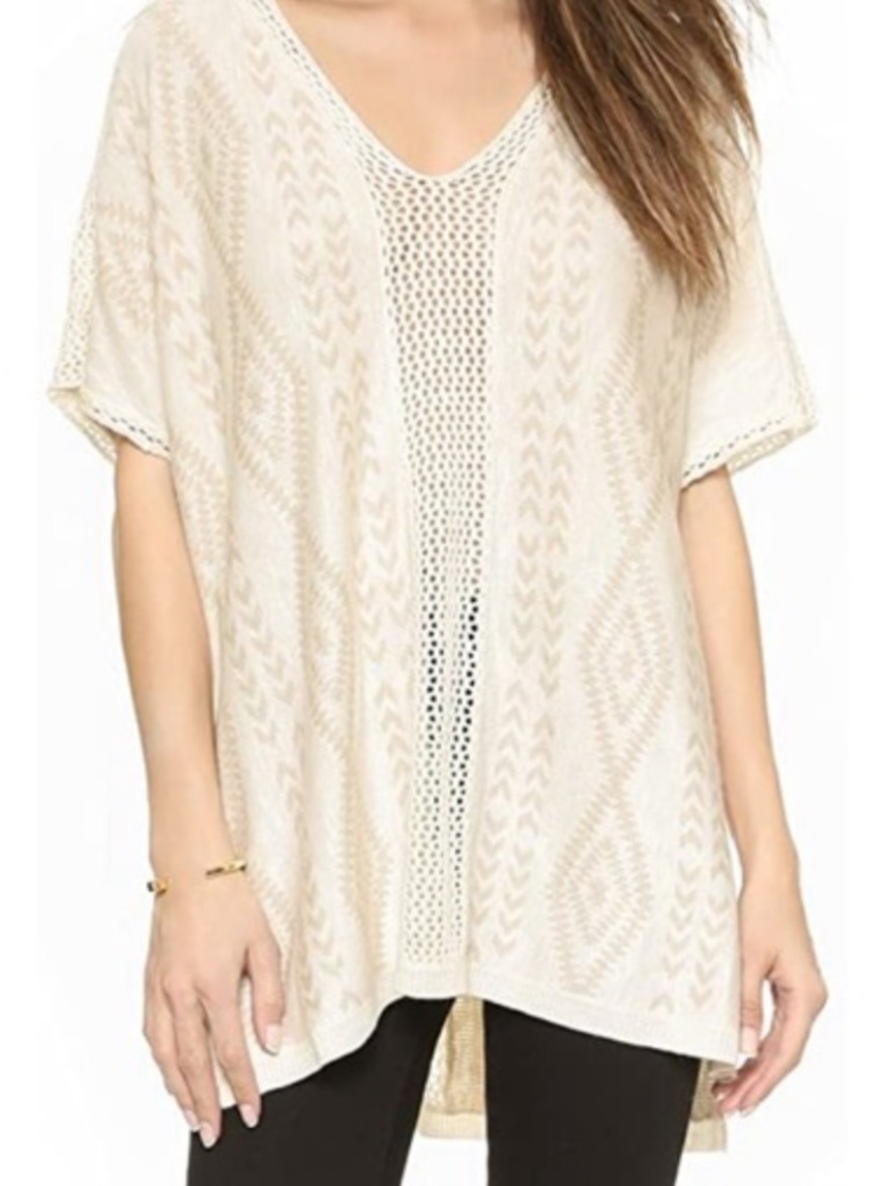 Ella Cream Open-Weave V-Neck Tunic